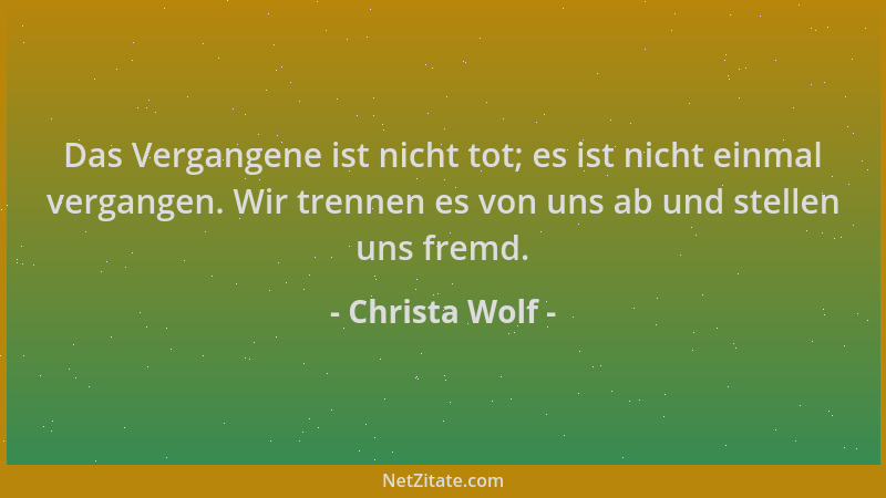 Christa Wolf - Das Vergangene ist nicht tot; es ist nicht einmal vergangen. Wir trennen es von uns ab und stellen uns fremd...