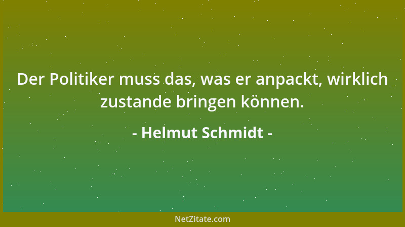Helmut Schmidt - Der Politiker muss das, was er anpackt, wirklich zustande bringen können....