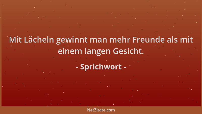 Sprichwort - Mit Lächeln gewinnt man mehr Freunde als mit einem langen Gesicht....