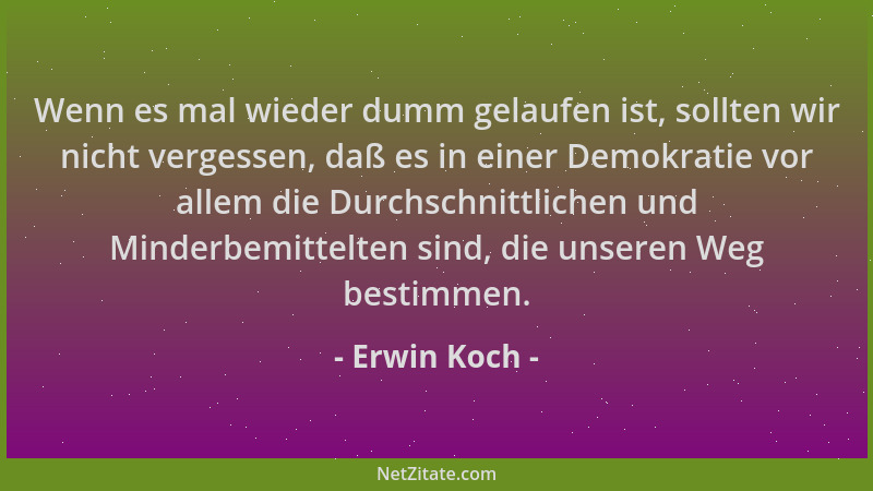Erwin Koch - Wenn es mal wieder dumm gelaufen ist, sollten wir nicht vergessen, daß es in einer Demokratie vor allem die Du...