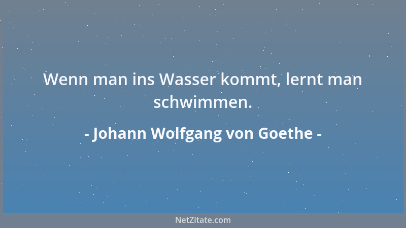 Johann Wolfgang von Goethe - Wenn man ins Wasser kommt, lernt man schwimmen....