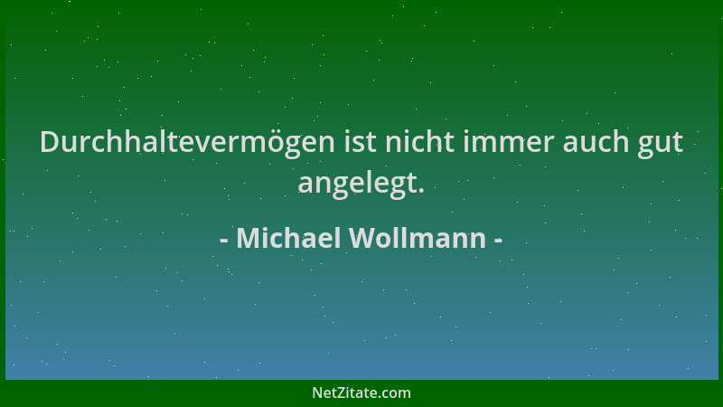 Michael Wollmann - Durchhaltevermögen ist nicht immer auch gut angelegt....