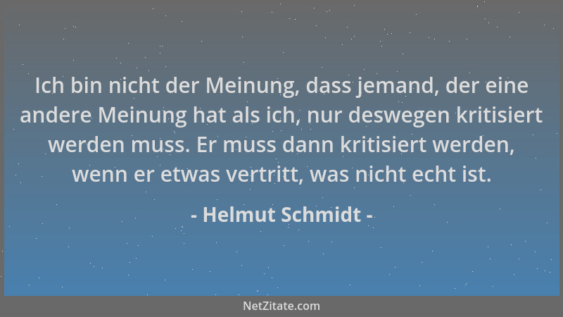 Helmut Schmidt - Ich bin nicht der Meinung, dass jemand, der eine andere Meinung hat als ich, nur deswegen kritisiert werde...