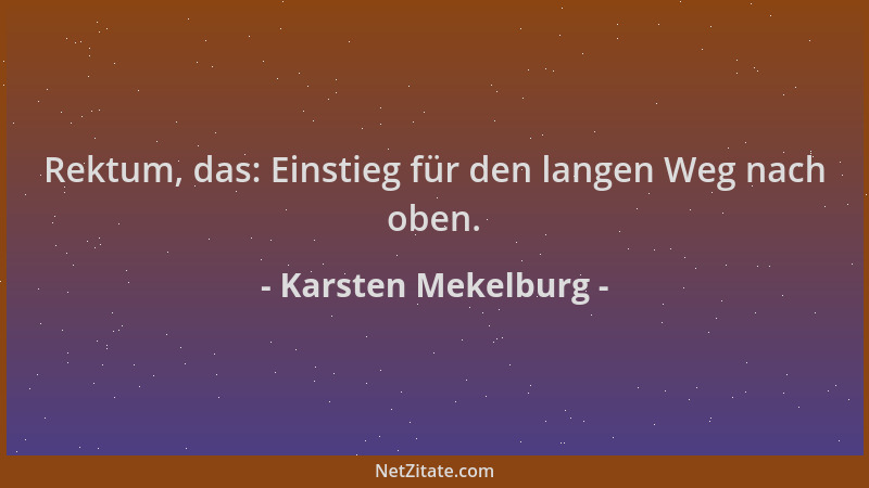 Karsten Mekelburg - Rektum, das: Einstieg für den langen Weg nach oben....