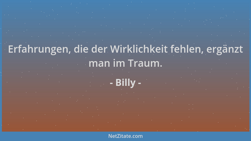 Billy - Erfahrungen, die der Wirklichkeit fehlen, ergänzt man im Traum....