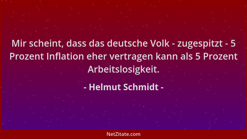 Helmut Schmidt - Mir scheint, dass das deutsche Volk - zugespitzt - 5 Prozent Inflation eher vertragen kann als 5 Prozent A...