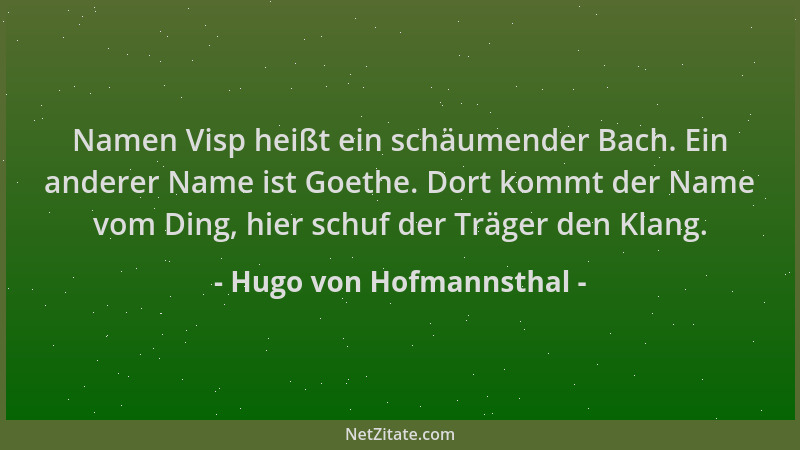 Hugo von Hofmannsthal - Namen Visp heißt ein schäumender Bach. Ein anderer Name ist Goethe. Dort kommt der Name vom Ding, h...