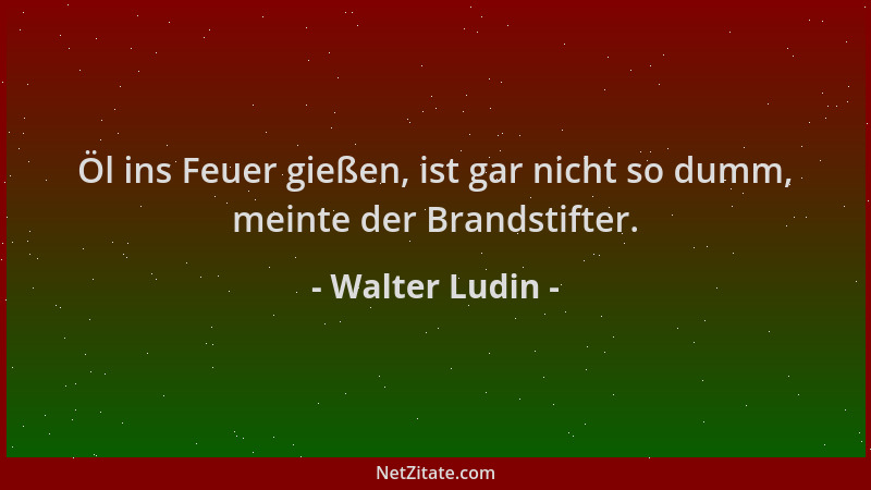 Walter Ludin - Öl ins Feuer gießen, ist gar nicht so dumm, meinte der Brandstifter....