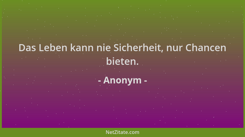 Anonym - Das Leben kann nie Sicherheit, nur Chancen bieten....