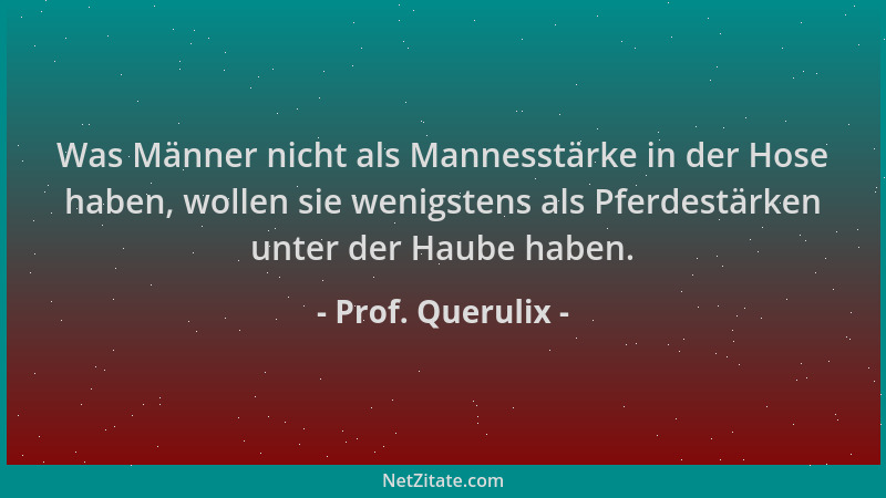 Prof. Querulix - Was Männer nicht als Mannesstärke in der Hose haben, wollen sie wenigstens als Pferdestärken unter der Hau...
