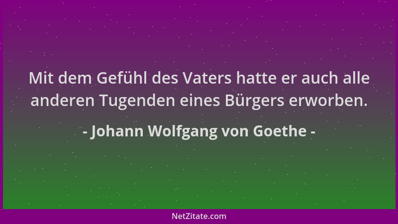 Johann Wolfgang von Goethe - Mit dem Gefühl des Vaters hatte er auch alle anderen Tugenden eines Bürgers erworben....