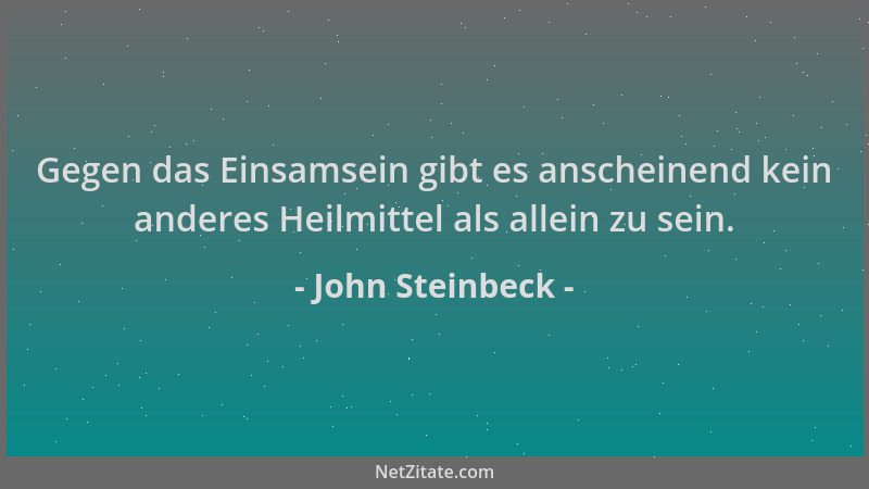 John Steinbeck - Gegen das Einsamsein gibt es anscheinend kein anderes Heilmittel als allein zu sein....