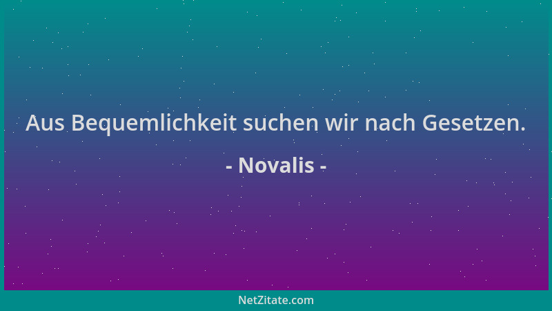 Novalis - Aus Bequemlichkeit suchen wir nach Gesetzen....