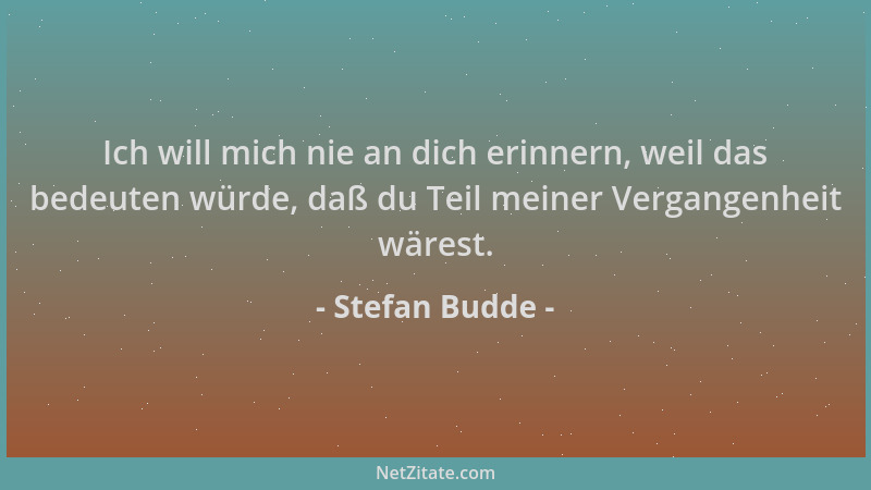 Stefan Budde - Ich will mich nie an dich erinnern, weil das bedeuten würde, daß du Teil meiner Vergangenheit wärest....
