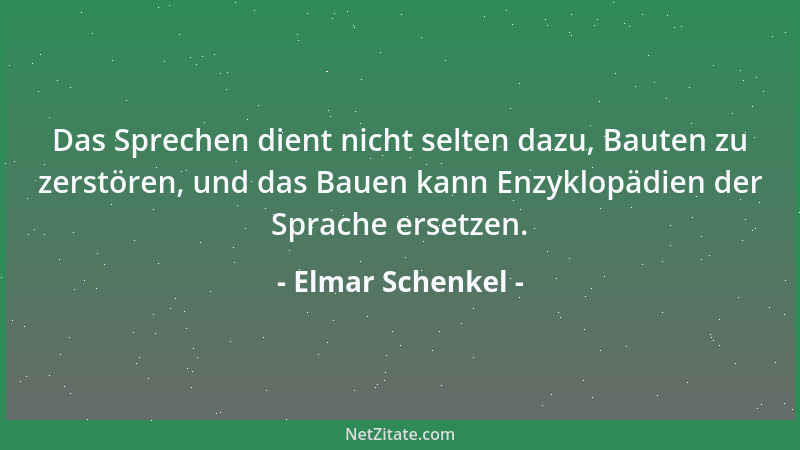 Elmar Schenkel - Das Sprechen dient nicht selten dazu, Bauten zu zerstören, und das Bauen kann Enzyklopädien der Sprache er...