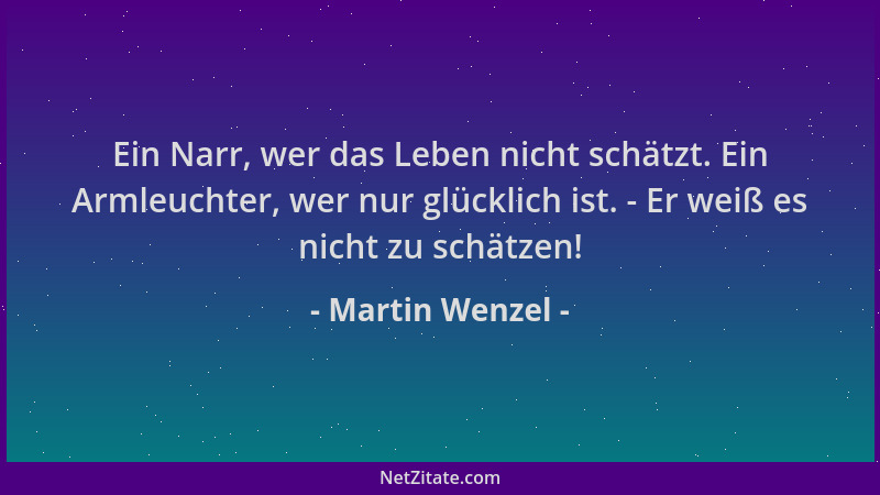 Martin Wenzel - Ein Narr, wer das Leben nicht schätzt. Ein Armleuchter, wer nur glücklich ist. - Er weiß es nicht zu schätz...