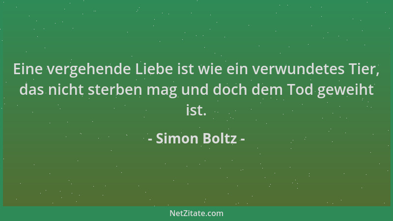 Simon Boltz - Eine vergehende Liebe ist wie ein verwundetes Tier, das nicht sterben mag und doch dem Tod geweiht ist....