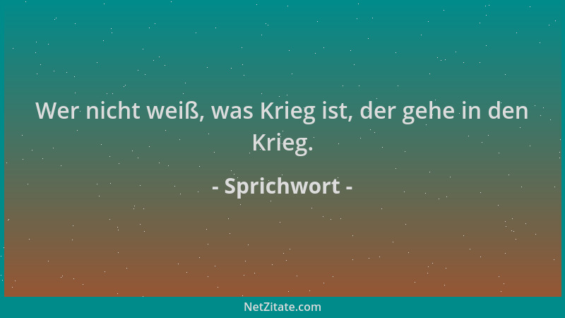 Sprichwort - Wer nicht weiß, was Krieg ist, der gehe in den Krieg....