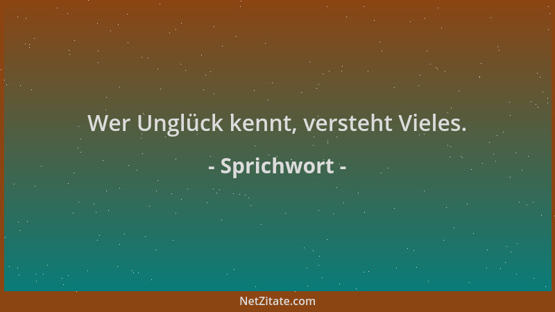 Sprichwort - Wer Unglück kennt, versteht Vieles....
