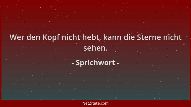 Sprichwort - Wer den Kopf nicht hebt, kann die Sterne nicht sehen....