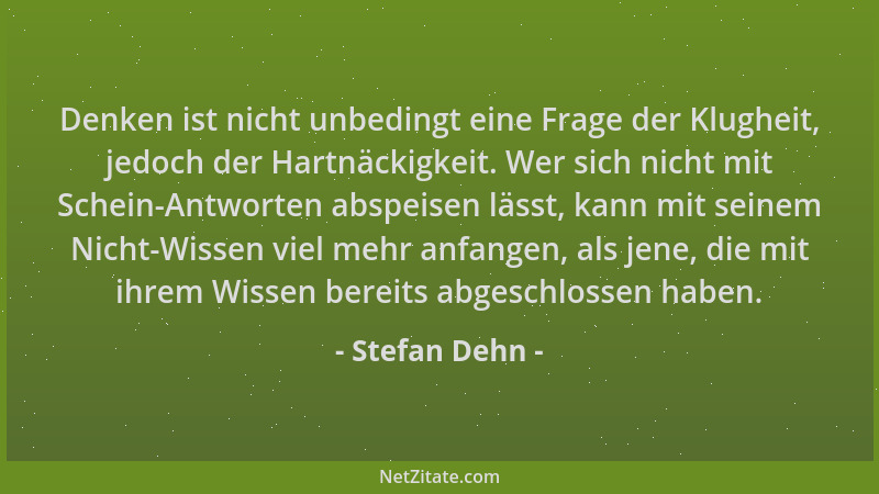 Stefan Dehn - Denken ist nicht unbedingt eine Frage der Klugheit, jedoch der Hartnäckigkeit. Wer sich nicht mit Schein-Antw...