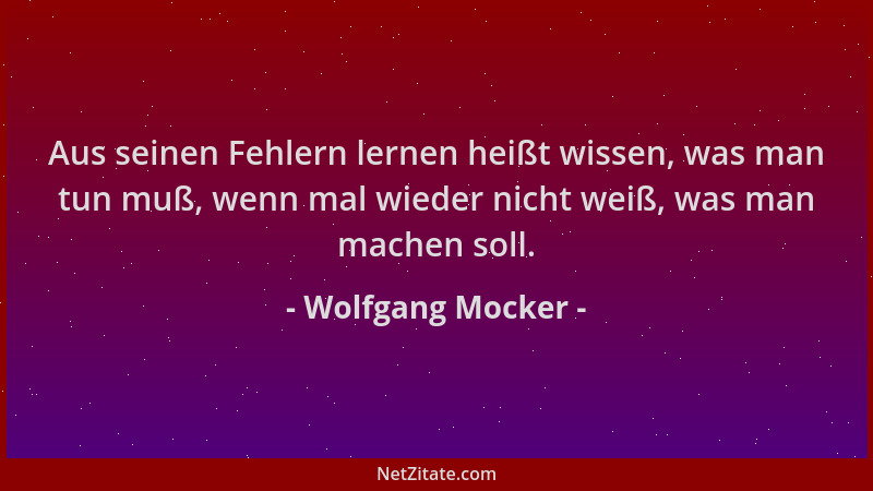 Wolfgang Mocker - Aus seinen Fehlern lernen heißt wissen, was man tun muß, wenn mal wieder nicht weiß, was man machen soll....