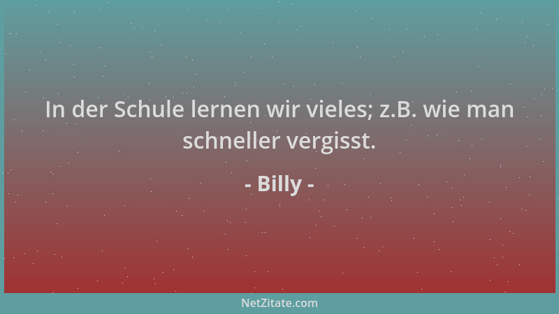 Billy - In der Schule lernen wir vieles; z.B. wie man schneller vergisst....
