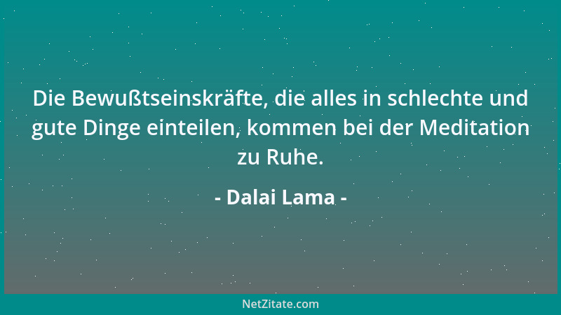 Dalai Lama - Die Bewußtseinskräfte, die alles in schlechte und gute Dinge einteilen, kommen bei der Meditation zu Ruhe....