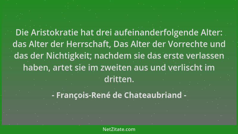 François-René de Chateaubriand - Die Aristokratie hat drei aufeinanderfolgende Alter: das Alter der Herrschaft, Das Alter d...