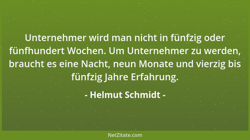 Helmut Schmidt - Unternehmer wird man nicht in fünfzig oder fünfhundert Wochen. Um Unternehmer zu werden, braucht es eine N...