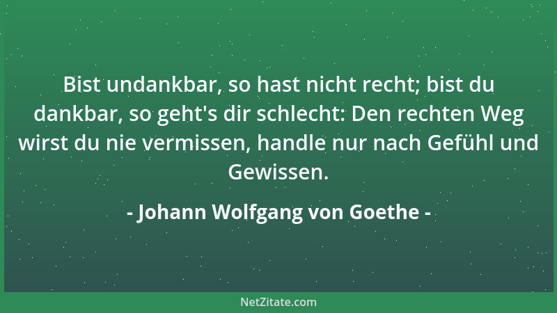 Johann Wolfgang von Goethe - Bist undankbar, so hast nicht recht; bist du dankbar, so geht 's dir schlecht: Den rechten Weg...