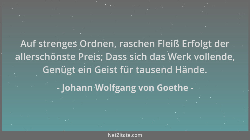 Johann Wolfgang von Goethe - Auf strenges Ordnen, raschen Fleiß Erfolgt der allerschönste Preis; Dass sich das Werk vollend...