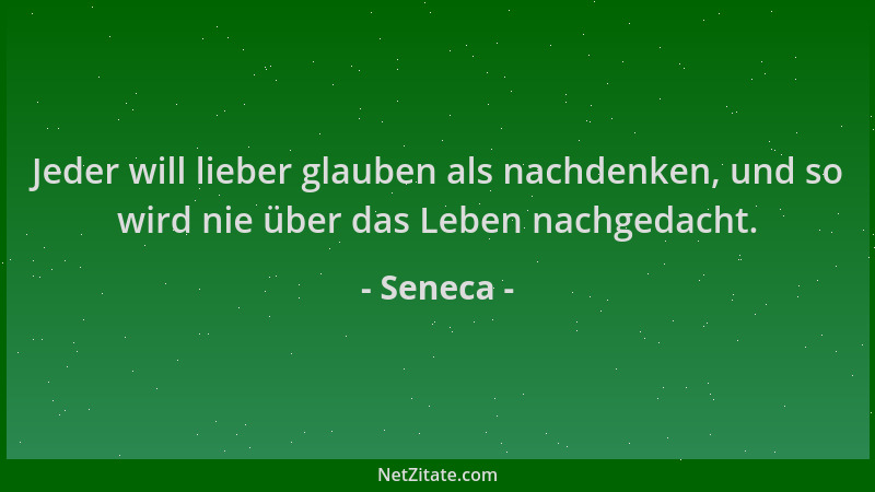 Seneca - Jeder will lieber glauben als nachdenken, und so wird nie über das Leben nachgedacht....