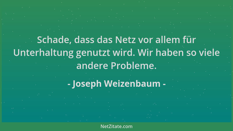Joseph Weizenbaum - Schade, dass das Netz vor allem für Unterhaltung genutzt wird. Wir haben so viele andere Probleme....