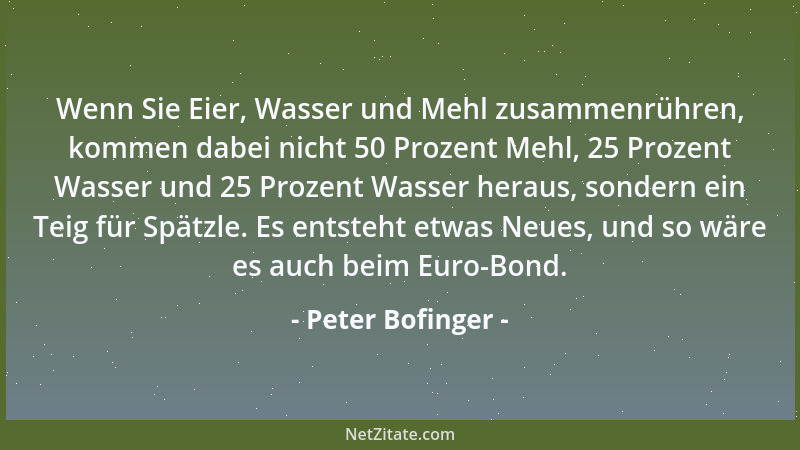 Peter Bofinger - Wenn Sie Eier, Wasser und Mehl zusammenrühren, kommen dabei nicht 50 Prozent Mehl, 25 Prozent Wasser und 2...