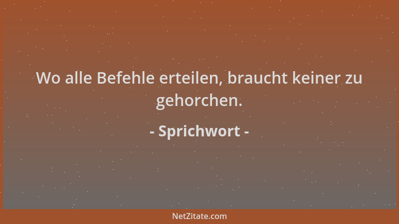 Sprichwort - Wo alle Befehle erteilen, braucht keiner zu gehorchen....