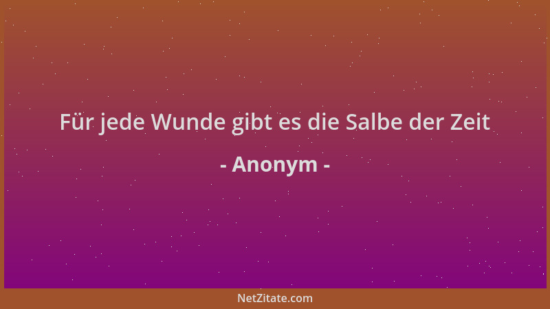 Anonym - Für jede Wunde gibt es die Salbe der Zeit...