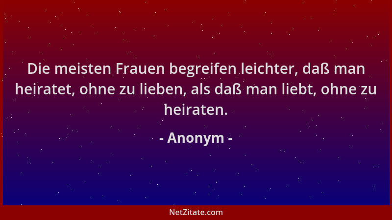 Anonym - Die meisten Frauen begreifen leichter, daß man heiratet, ohne zu lieben, als daß man liebt, ohne zu heiraten....