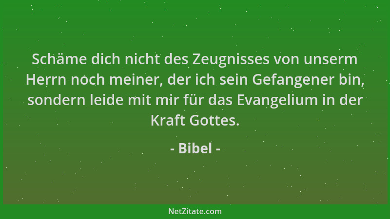 Bibel - Schäme dich nicht des Zeugnisses von unserm Herrn noch meiner, der ich sein Gefangener bin, sondern leide mit mir f...