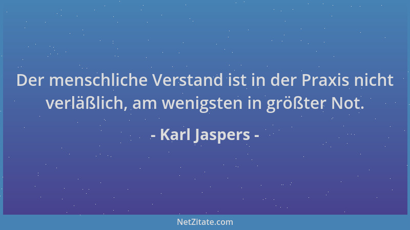 Karl Jaspers - Der menschliche Verstand ist in der Praxis nicht verläßlich, am wenigsten in größter Not....