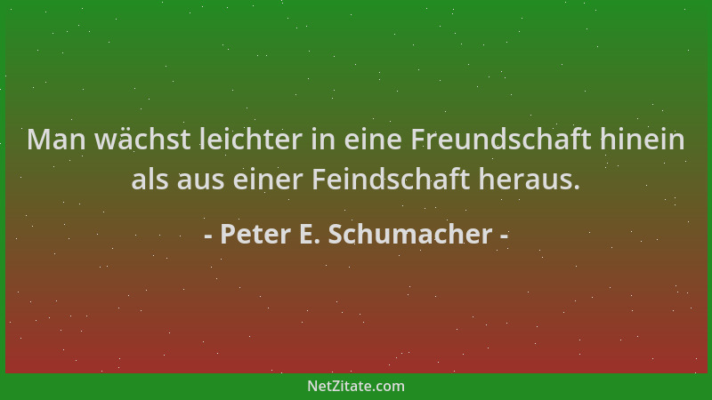 Peter E. Schumacher - Man wächst leichter in eine Freundschaft hinein als aus einer Feindschaft heraus....