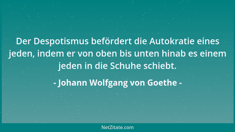 Johann Wolfgang von Goethe - Der Despotismus befördert die Autokratie eines jeden, indem er von oben bis unten hinab es ein...