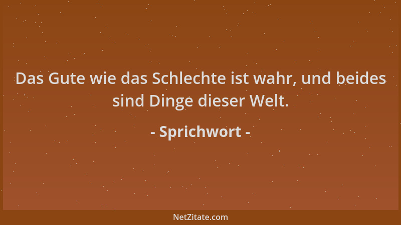 Sprichwort - Das Gute wie das Schlechte ist wahr, und beides sind Dinge dieser Welt....