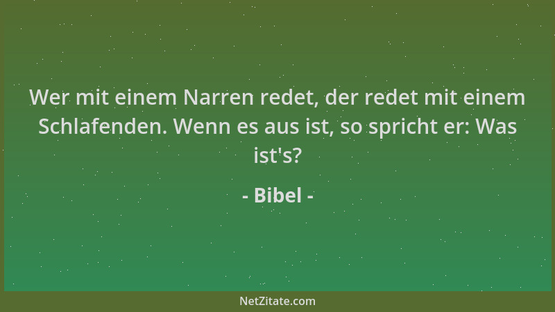 Bibel - Wer mit einem Narren redet, der redet mit einem Schlafenden. Wenn es aus ist, so spricht er: Was ist 's?...