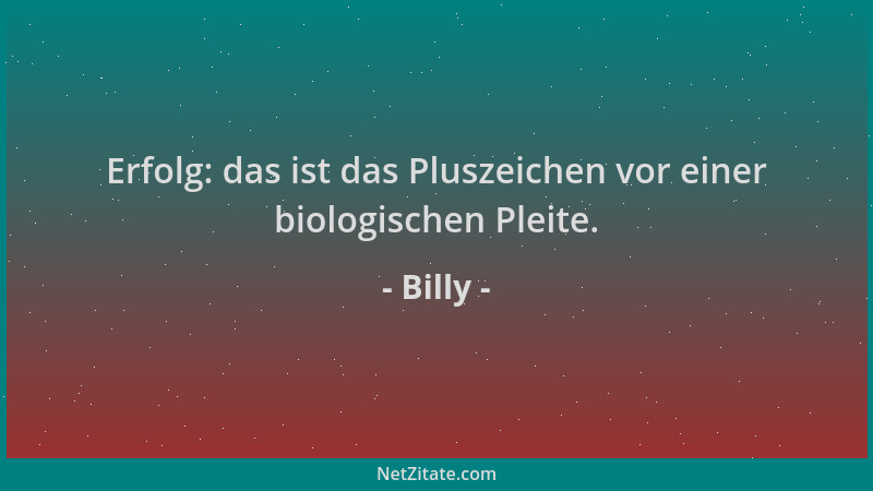 Billy - Erfolg: das ist das Pluszeichen vor einer biologischen Pleite....