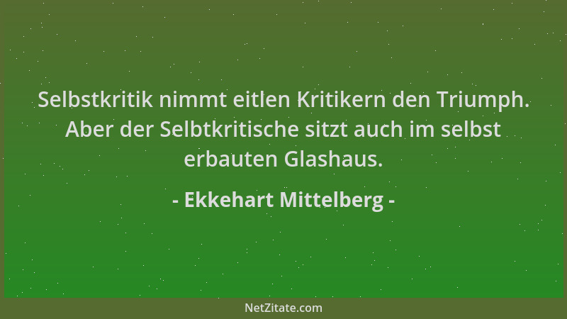 Ekkehart Mittelberg - Selbstkritik nimmt eitlen Kritikern den Triumph. Aber der Selbtkritische sitzt auch im selbst erbaute...
