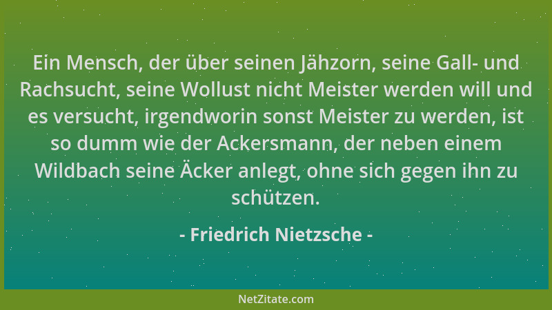 Friedrich Nietzsche - Ein Mensch, der über seinen Jähzorn, seine Gall- und Rachsucht, seine Wollust nicht Meister werden wi...