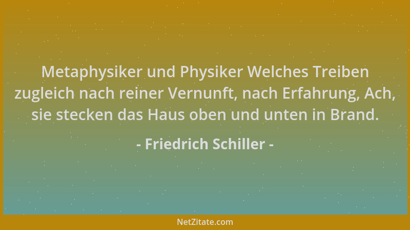 Friedrich Schiller - Metaphysiker und Physiker Welches Treiben zugleich nach reiner Vernunft, nach Erfahrung, Ach, sie stec...