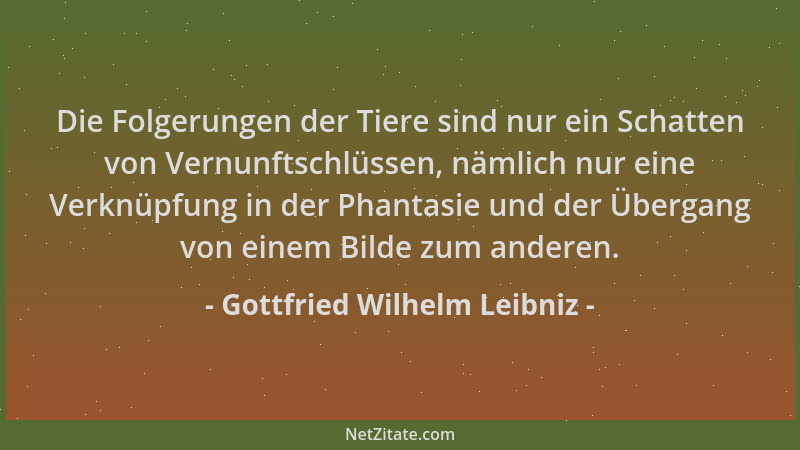 Gottfried Wilhelm Leibniz - Die Folgerungen der Tiere sind nur ein Schatten von Vernunftschlüssen, nämlich nur eine Verknüp...