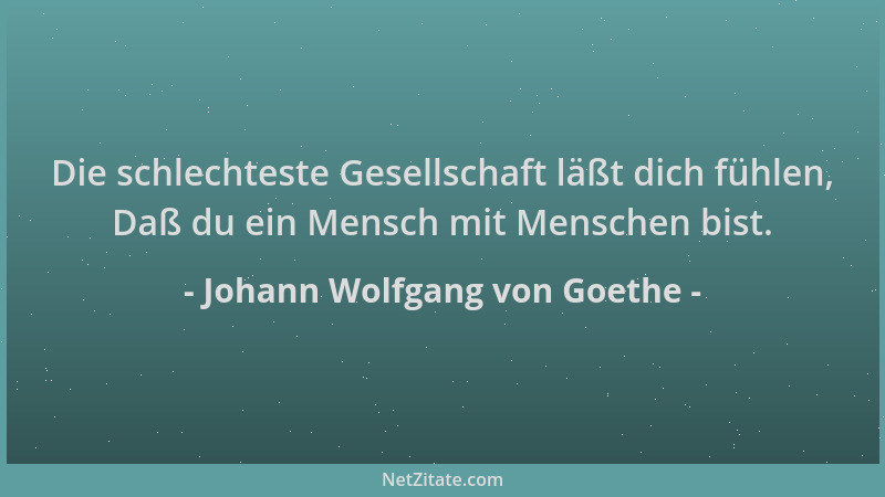 Johann Wolfgang von Goethe - Die schlechteste Gesellschaft läßt dich fühlen, Daß du ein Mensch mit Menschen bist....